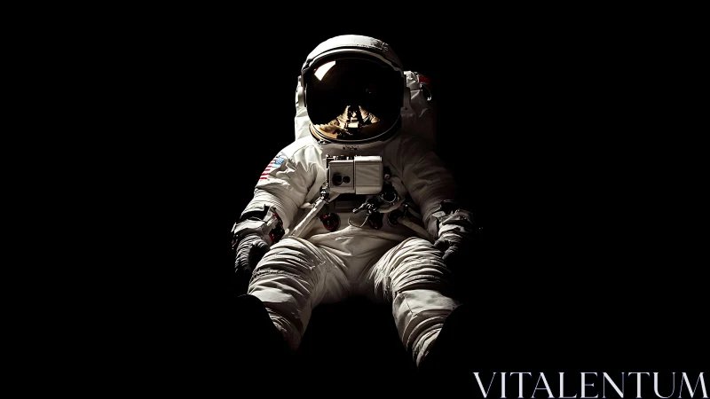 Solitary astronaut rests gently against the quiet of space