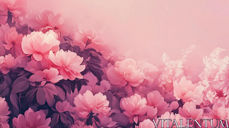Pink Peony Garden: Soft Florals Fade into Dreamy Mist.