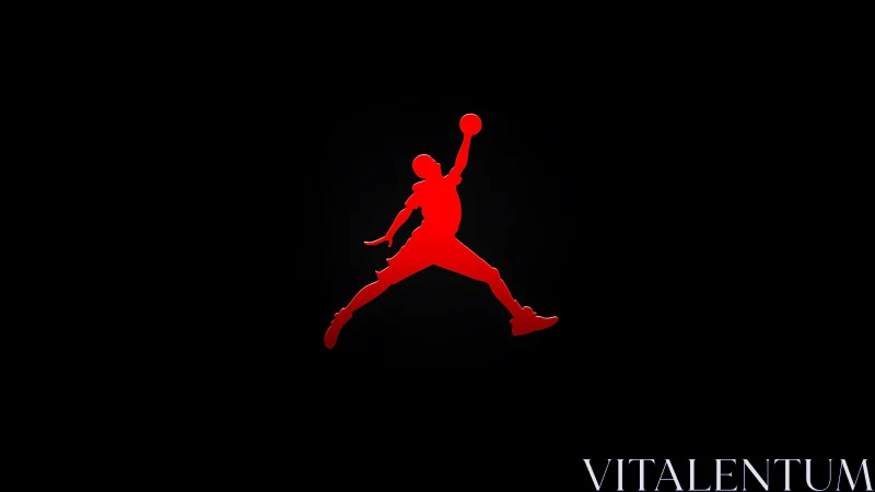 Iconic red jumping basketball silhouette on black field.