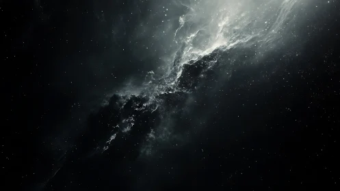 Dark nebula cloud stretching through sparse star field.