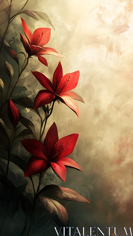 Radiant Red Lilies Dancing in Soft Amber Light.