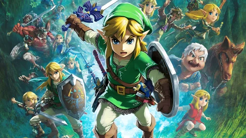 Heroic elf warrior ensemble in dynamic digital battle tableau.