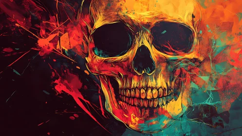 Human skull rendered in vivid abstract digital colors.