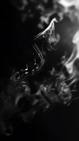 Burning musical note dissolves into drifting monochrome smoke