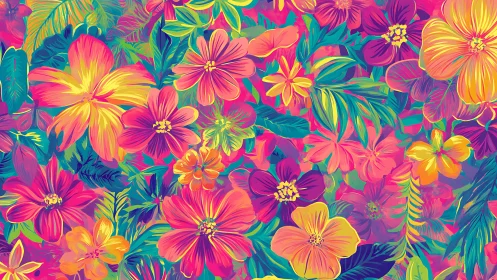 Vibrant Botanical Tapestry: Digital Floral Composition.