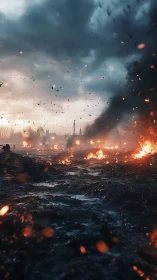 Post-Apocalyptic Cityscape Engulfed in Firestorm and Atmospheric Destruction