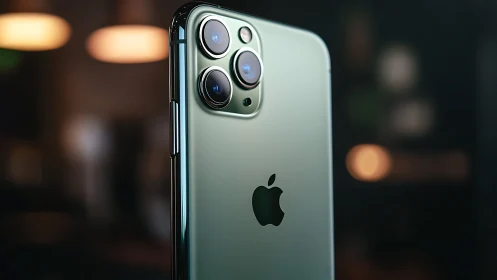 iPhone 11 Pro rear camera system with triple lens configuration in green.