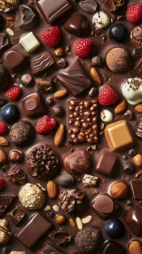 Overhead view of chocolate confections arranged on neutral surface.