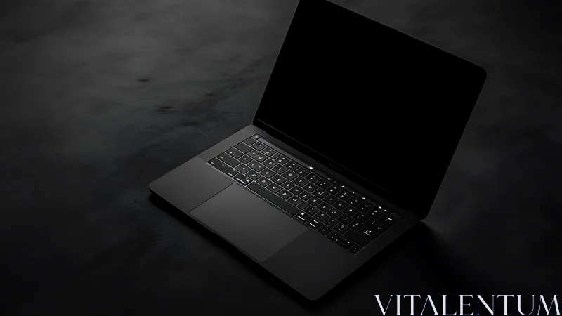 Sleek black laptop in moody low key studio lighting setup.