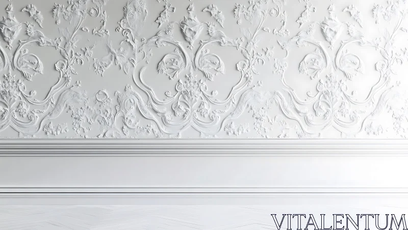 White ornate plaster wall panel with classic molding detail.