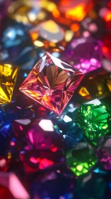 Multicolored faceted gemstones in close-up clustered view.