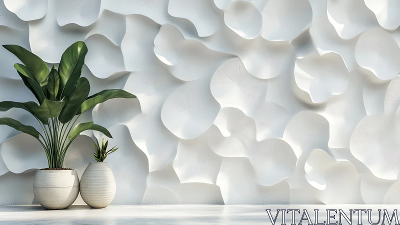 Leafy duet against sculpted cloudwall, calm modern stillness.