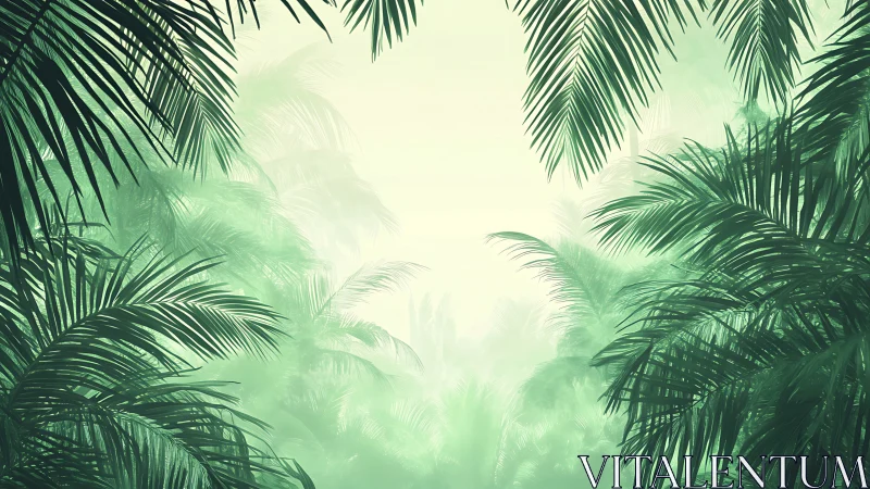 Palm Fronds Frame a Dreamy Misty Sanctuary.