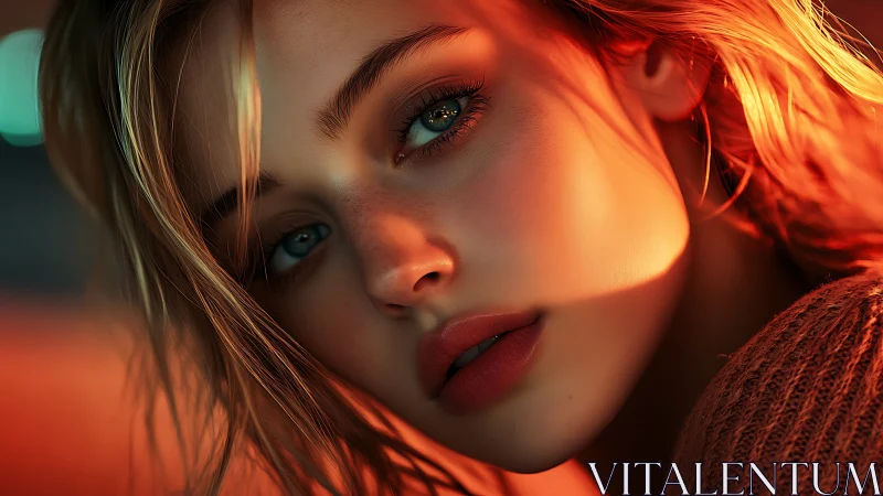 Close-up rendered portrait under warm directional light source.