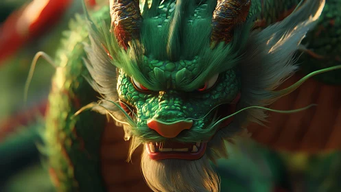 High-detail emerald Eastern dragon close-up, dynamic lighting