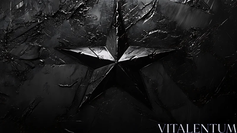 Bold black star rises from a textured, shadowy surface