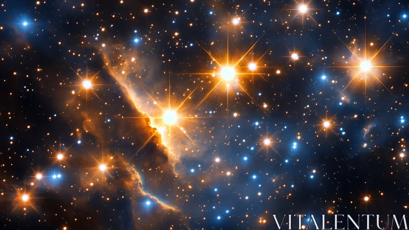 Nebular dust ridge with contrasting blue and orange stellar field.