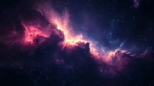 Deep-space emission nebula with magenta ionization front