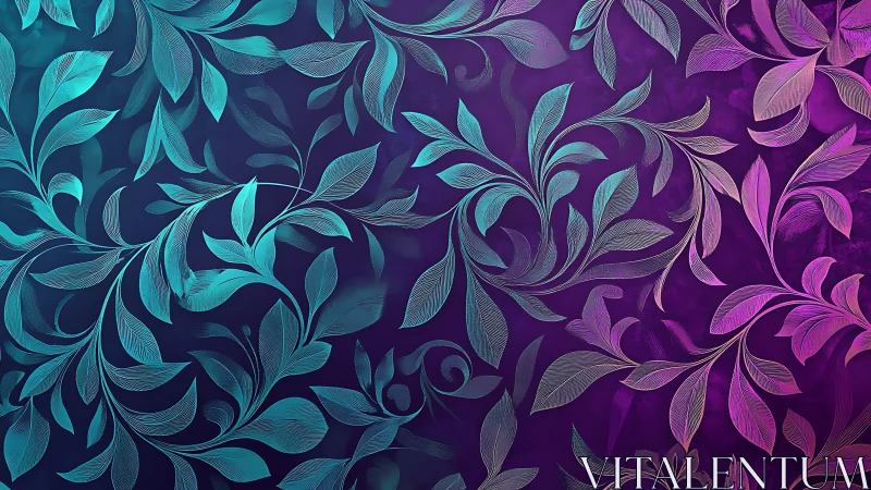 Iridescent teal and magenta foliage pattern on gradient backdrop.