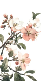 Spring Apple Blossoms: Botanical Watercolor Study of Flowering Branch