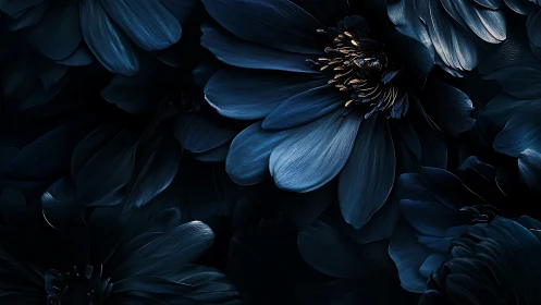 Blue flowers with golden stamens against dark background