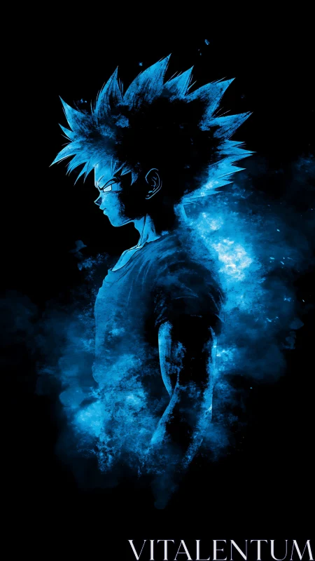 Anime silhouette in electric blue vapor trail profile study.