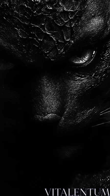 Predatory feline close-up with sculpted obsidian textures.