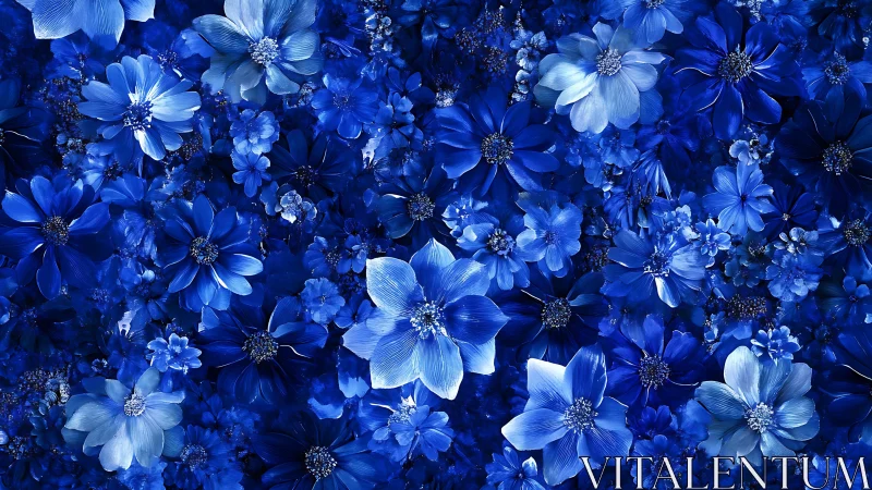 Monochromatic Blue Floral Composition: Layered Botanical Density.