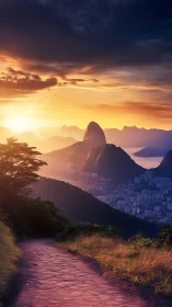 Sunset over Rio de Janeiro skyline and Sugarloaf Mountain.