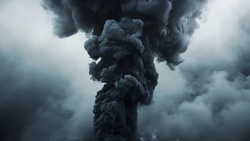 Dense vertical smoke column rises through diffuse cloud field