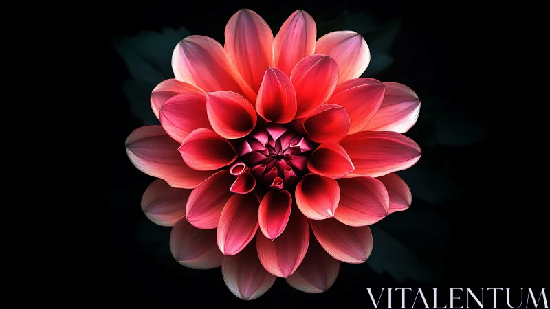 Red Dahlia Bloom with Layered Petals Against Dark Background.