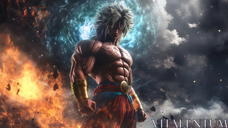 Stormborn gladiator between firestorms and galaxies.