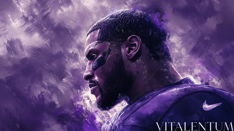 Profile portrait of armored athlete in dynamic violet brushwork