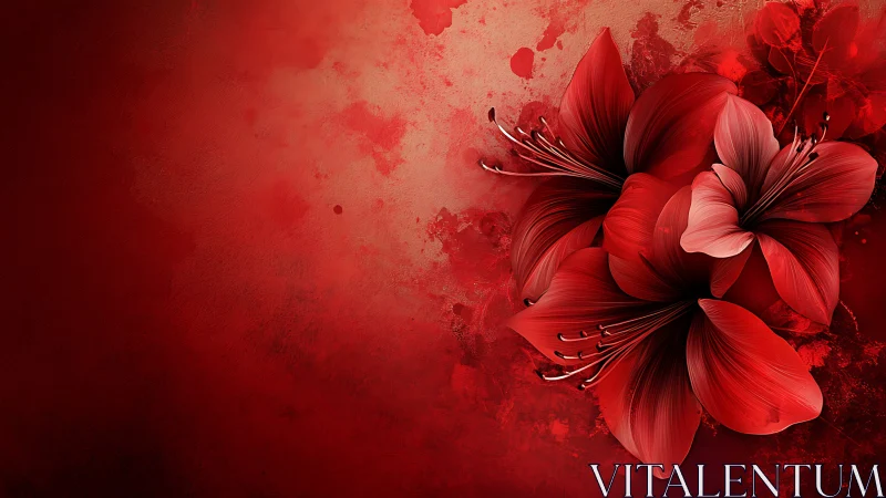 Digital rendering of crimson amaryllis flowers with painterly brush stroke effects against textured 