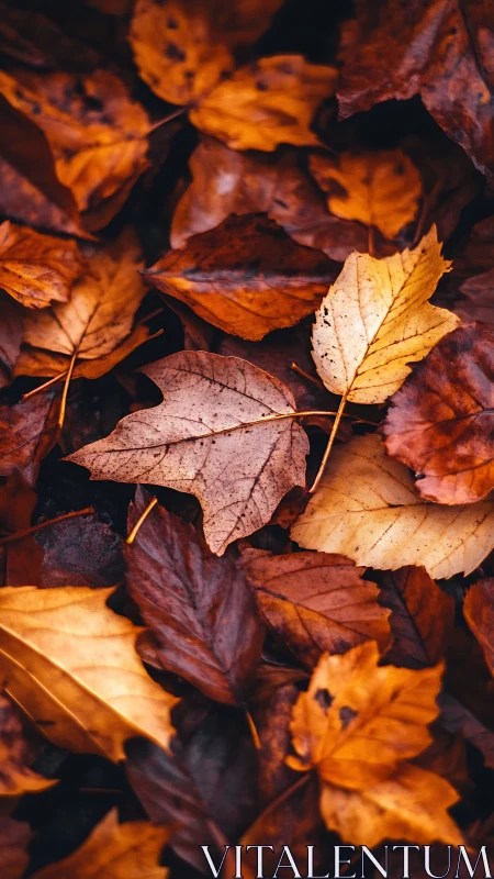 Autumn leaf litter with mixed brown and orange foliage.