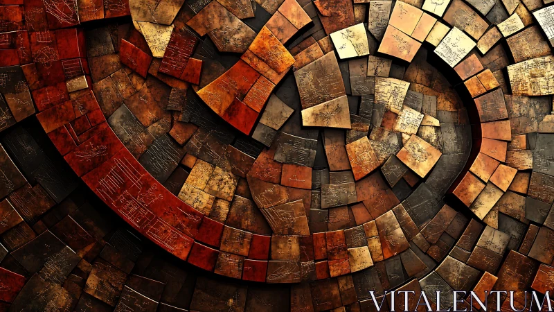 Abstract mosaic pattern with geometric tiles in earthy tones.