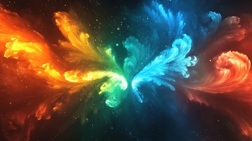 Symmetrical multicolor nebula-like plumes extend from center