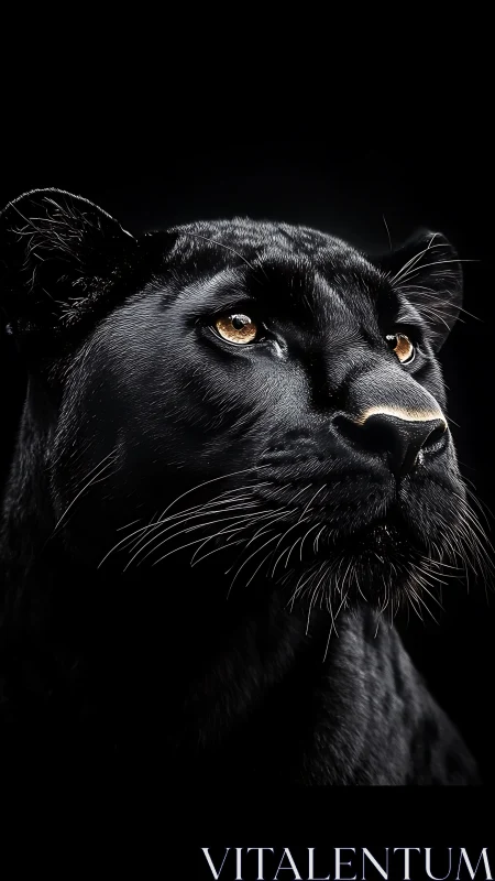 Black Panther Portrait with Golden Eyes Against Dark Background.