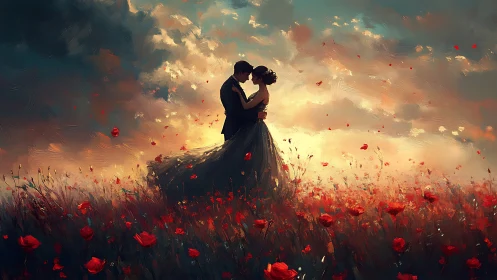 Romance Blooms Where Crimson Poppies Dance in Golden Light.