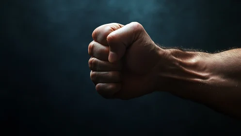 Clenched Fist Against Deep Teal Background.