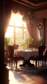 Morning sun pours secrets over a waiting Victorian table