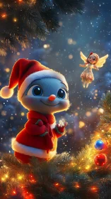 Santa critter meets sparkling Christmas wish fairy in snow.