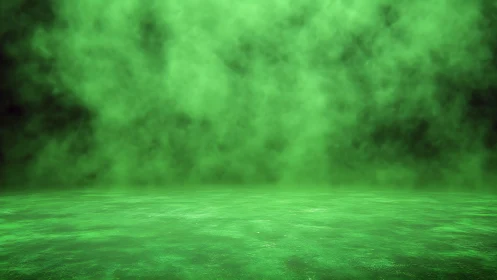 Volumetric green mist over reflective ground plane surface