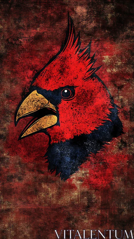 Grunge-textured cardinal head illustration with high-contrast inking