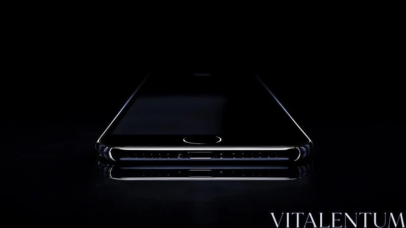 Low-key smartphone product shot with reflective symmetry emphasis.