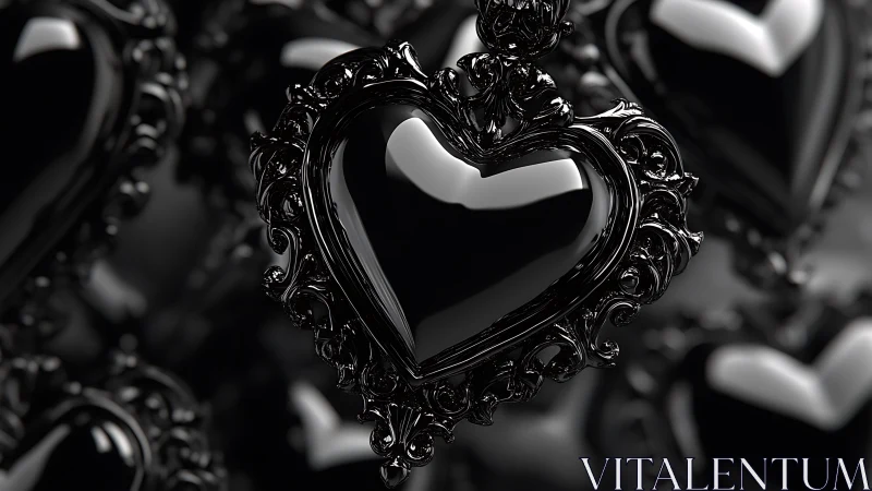Ornate Baroque Heart Frame with Reflective Black Glass Surface.
