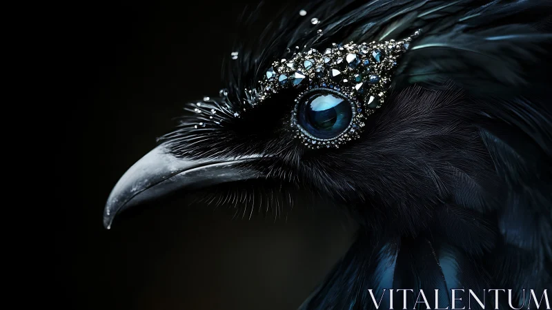 Jeweled midnight raven gazes through a crown of starlight.