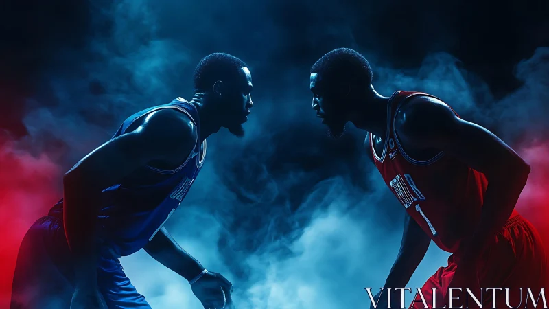 Rivals in the mist pause before a glowing court showdown.