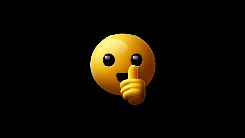Yellow shushing emoji icon on black background.