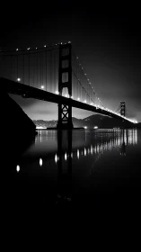 Nocturnal suspension bridge rendered in high-contrast monochrome